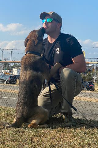 <p>Auburn MA Police/ X</p> Officer David Ljunggren and K9 Biza