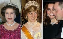 <p>The four-stranded pearl necklace was made for Queen Elizabeth. She’s since lent it to Princess Diana and Kate Middleton.</p>