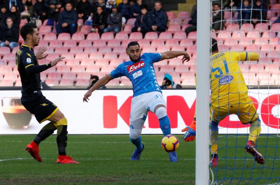Napoli’s Faouzi Ghoulam shoots at goal.
