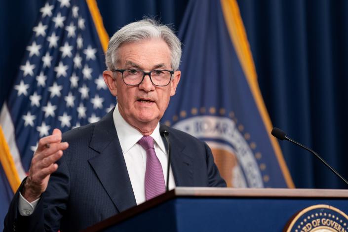 U.S. Federal Reserve Chair Jerome Powell attends a press conference in Washington, D.C., the United States, on June 14, 2023. The U.S. Federal Reserve on Wednesday kept the target range of the federal funds rate unchanged at 5 percent to 5.25 percent, following a slew of 10 consecutive hikes since March 2022. (Photo by Liu Jie/Xinhua via Getty Images)