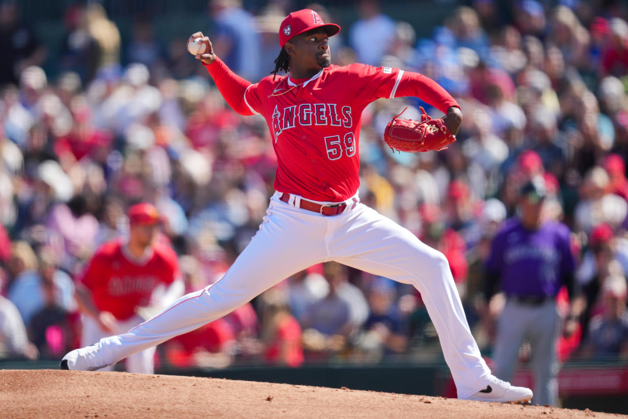 José Soriano has settled into a starting role and has a matchup against the Twins fantasy baseball managers can take advantage of this weekend. (Photo by Aaron Doster/Getty Images)