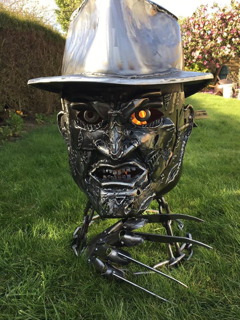 The Freddy Krueger wood burner in an outdoor setting.