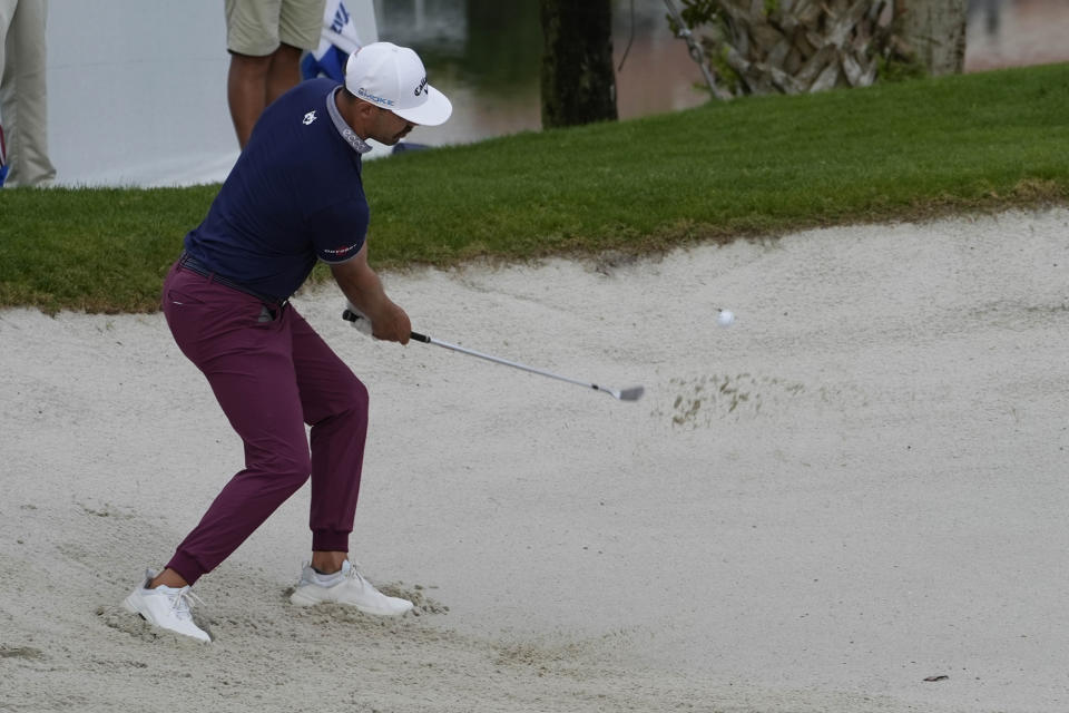 Erik van Rooyen, of South Africa, hits from a sand trap on the 15 hole during the final round of the Cognizant Classic golf tournament, Sunday, March 3, 2024, in Palm Beach Gardens, Fla. (AP Photo/Marta Lavandier)