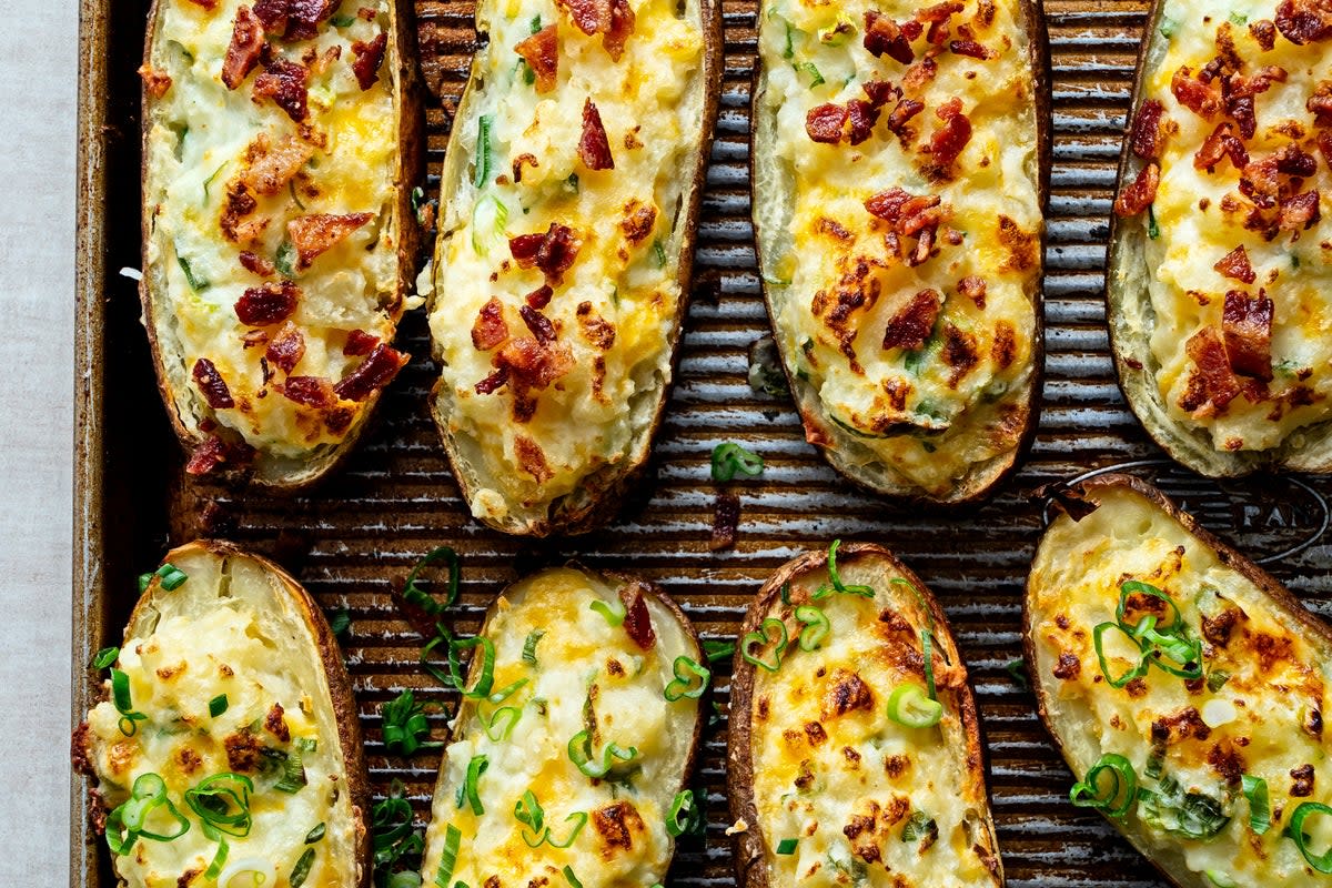 These easy but delicious cheesy twice baked potatoes are the perfect addition for celebrating dads this year  (Emily Heil/The Washington Post)