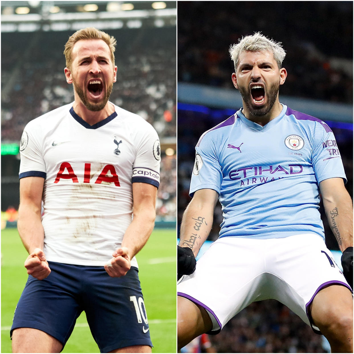 Harry Kane, left, and Sergio Aguero