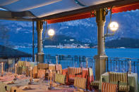 <p>A venue that mixes spirited character with elegance, <a rel="nofollow noopener" href="http://www.grandhoteltremezzo.com/en/gourmet-experience/la-terrazza-restaurant/" target="_blank" data-ylk="slk:La Terrazza Restaurant;elm:context_link;itc:0;sec:content-canvas" class="link ">La Terrazza Restaurant</a> in the Grand Hotel Tremezzo serves a romantic atmosphere overlooking Lake Como. In cooler months, giant picture windows close over the restaurant so diners can still enjoy the panoramic views. </p>