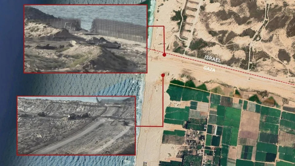 PHOTO: Location on Gaza-Israel border of Israeli military vehicles (IDF Handout / Google Earth / Canva)