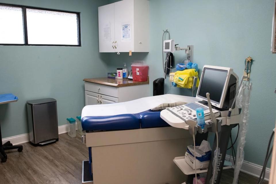 An examination room at a women's clinic.