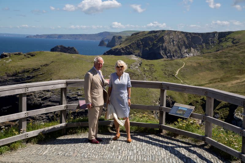 FILE PHOTO: Britain's Prince Charles, Prince of Wales and Britain's Camilla, Duchess of Cornwall visit Tintagel Castle in Cornwall