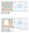 A floor plan showing a Murphy bed with room for entertaining.