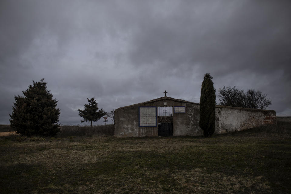 Clouds loom over an evangelical graveyard in the village of Villaescusa, Salamanca, Spain, Thursday, Dec. 2, 2021. The last official census conducted by the Justice Ministry’s Observatory of Religious Pluralism found 1.96% of Spain’s population was Protestant in 2018 -- more than 900,000 people. That’s up from 96,000 tallied in 1998. (AP Photo/Manu Brabo)