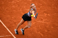 Anna Karolina Schmiedlova of Slovakia plays a backhand during her ladies singles first round match against Naomi Osaka of Japan during Day three of the 2019 French Open at Roland Garros on May 28, 2019 in Paris, France. (Photo by Clive Mason/Getty Images)