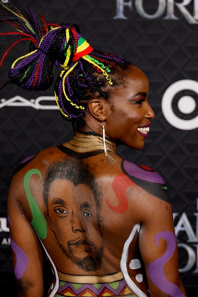 HOLLYWOOD, CALIFORNIA - OCTOBER 26: Janeshia Adams-Ginyard attends Marvel Studios' "Black Panther: Wakanda Forever" premiere at Dolby Theatre on October 26, 2022 in Hollywood, California.