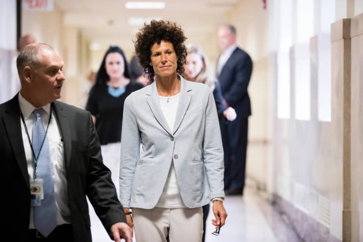 NORRISTOWN, PA - JUNE 6: Andrea Constand walks to the courtroom for the trial of actor Bill Cosby on sexual assault charges at the Montgomery County Courthouse on June 6, 2017 in Norristown, Pennsylvania. Constand, a former Temple University employee, alleges that the entertainer drugged and molested her in 2004 at his home in suburban Philadelphia. More than 40 women have accused the 79-year-old entertainer of sexual assault. (Photo by Matt Rourke-Pool/Getty Images)