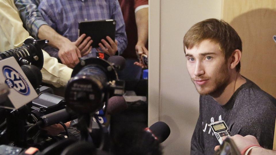 Mandatory Credit: Photo by Rick Bowmer/AP/Shutterstock (6166041a)Gordon Hayward Utah Jazz's Gordon Hayward speaks to the media in Salt Lake City.