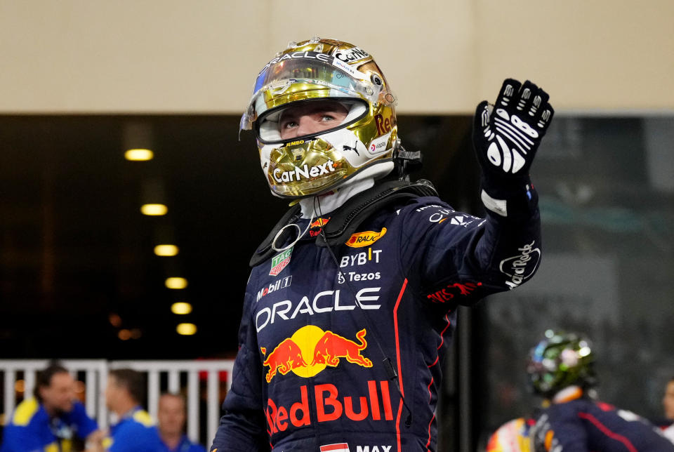 Formula One F1 - Abu Dhabi Grand Prix - Yas Marina Circuit, Abu Dhabi, United Arab Emirates - November 19, 2022 Red Bull's Max Verstappen celebrates after qualifying on pole - REUTERS / Aleksandra Szmigiel