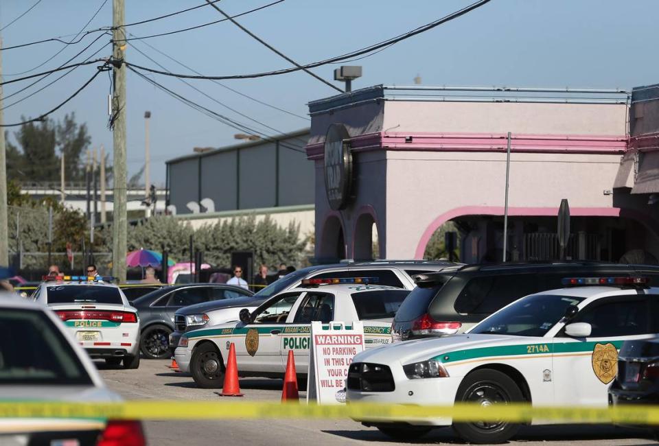 Miami-Dade police investigate a shooting at The Booby Trap Adult Entertainment Club on Thursday, January 17, 2019.