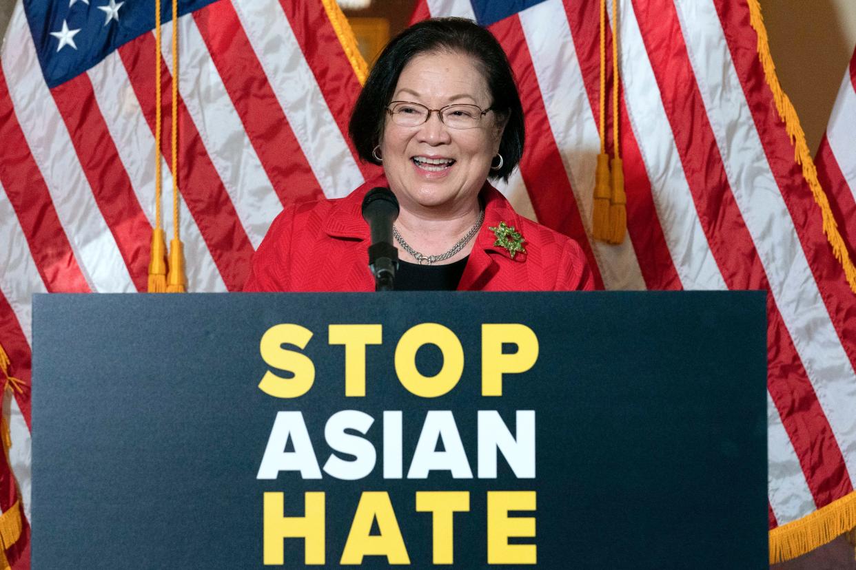 Sen. Mazie Hirono, D-Hawaii, speaks during a news conference on Capitol Hill.