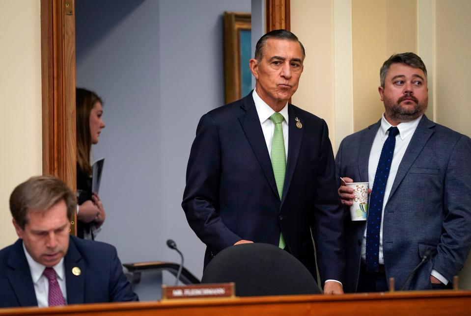 Rep. Darrell Issa, R-Calif., enters the hearing room before Gina Raimondo, the Secretary of Commerce at the U.S. Department of Commerce, arrived for testimony to the House Committee on Science, Space, and Technology hearing: Chips on the Table: A one year review of the Chips and Science Act on Sept. 19, 2023 in Washington, D.C.