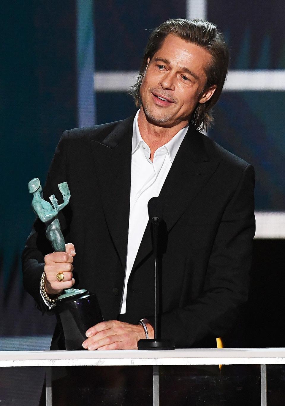 Brad Pitt Celebrates First SAG Award Win with His Priorities in Order