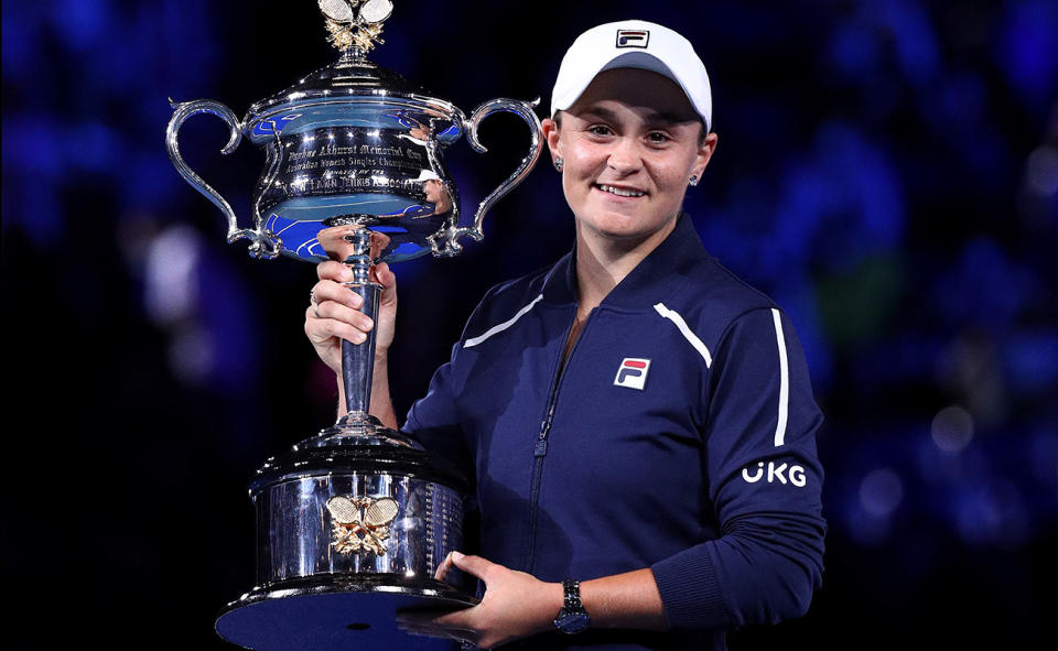 Ash Barty, pictured here after winning the Australian Open in January for her third grand slam title.