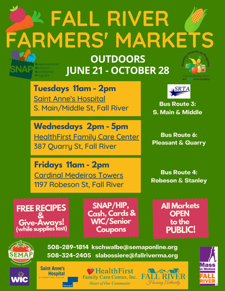 Fall River Farmers Markets kick off June 21 at Saint Anne's Hospital.