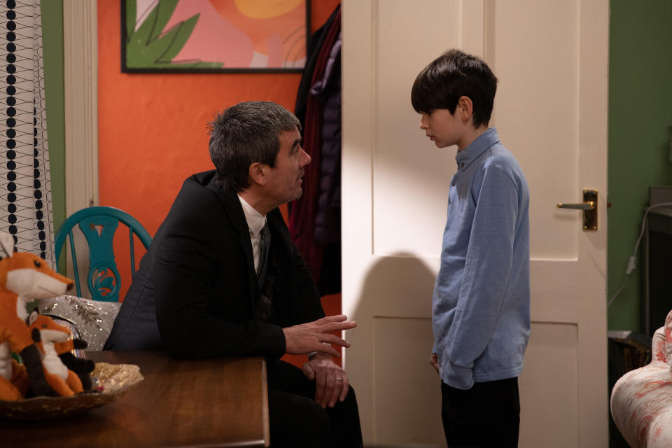 FROM ITV

STRICT EMBARGO
Print media - No Use Before Tuesday 21st February 2023
Online Media - No Use Before 0700hrs Tuesday 21st February 2023

Emmerdale - Ep 9615.16

Thursday 2nd March 2023

Seeing how important it is for Cain Dingle [JEFF HORDLEY] and Kyle Winchester [HUEY QUINN] to share a moment, Caleb persuades Amy to relent. 

Picture contact - David.crook@itv.com

Photographer - Mark Bruce

This photograph is (C) ITV and can only be reproduced for editorial purposes directly in connection with the programme or event mentioned above, or ITV plc. This photograph must not be manipulated [excluding basic cropping] in a manner which alters the visual appearance of the person photographed deemed detrimental or inappropriate by ITV plc Picture Desk. This photograph must not be syndicated to any other company, publication or website, or permanently archived, without the express written permission of ITV Picture Desk. Full Terms and conditions are available on the website www.itv.com/presscentre/itvpictures/terms
