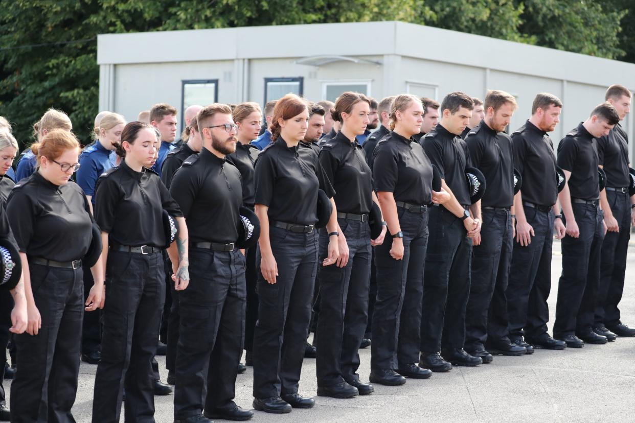 A minute's silence takes place for Pc Andrew Harper at the Thames Valley Police Training Centre: PA