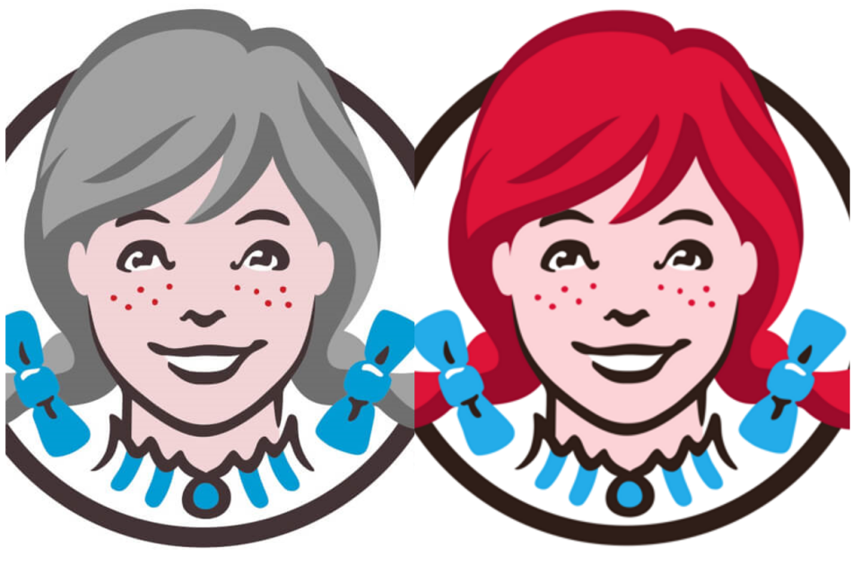 溫蒂漢堡（Wendy's）25日在社群媒體上貼出灰髮女孩頭像(左) ，過去經典的紅髮女孩標誌(右) ( 新頭殼合成)   圖 : 翻攝自 Wendy's 推特 