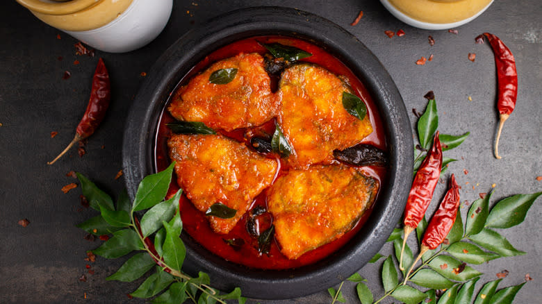 Chettinad fish curry in pot