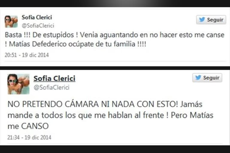 Los tuits de Sofía Clerici sobre Matías Defederico