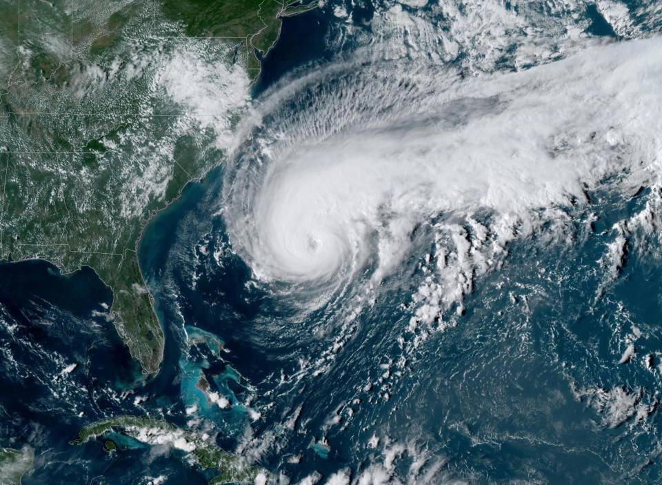 A satellite image of Hurricane Humberto, west of Bermuda, U.S., September 17, 2019. NOAA/Handout via REUTERS. THIS IMAGE HAS BEEN SUPPLIED BY A THIRD PARTY.