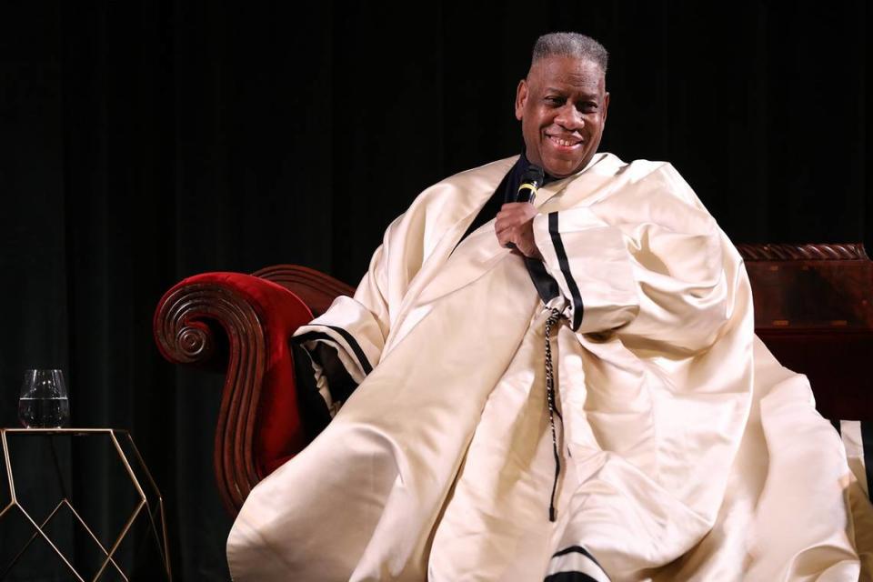 Andre Leon Talley speaks during “The Gospel According to Andre” Q&A during the 21st SCAD Savannah Film Festival on Nov. 2, 2018, in Savannah, Georgia. Talley, the towering former creative director and editor at large of Vogue magazine, has died. He was 73.