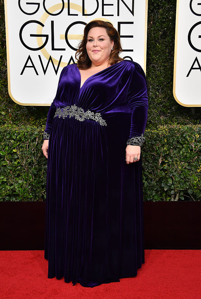 Chrissy Metz attends the 74th Annual Golden Globe Awards wearing a surprise gown. (Photo: Steve Granitz/WireImage)