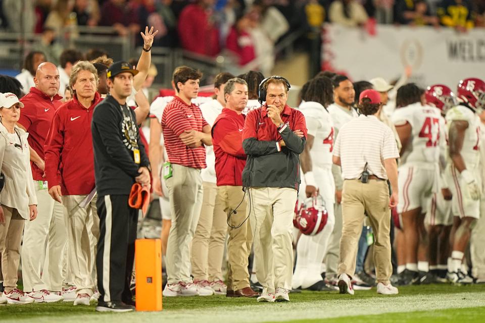 Saban on the sideline in his final game, the Tide's CFP semifinal loss to Michigan.