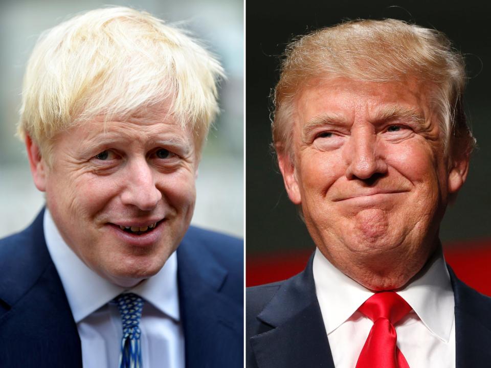 Donald Trump has said he is thankful for Boris Johnson’s support during his recovery from Coronavirus (Getty/PA)