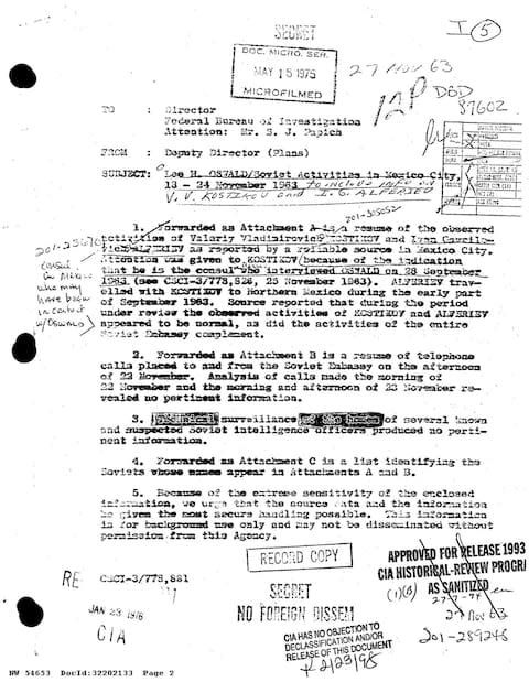 Some documents were withheld at the last minute and some reports indicate that several hundred documents in the release were expected to cover the investigation into Oswald's visit to Mexico City - Credit: US National Archives