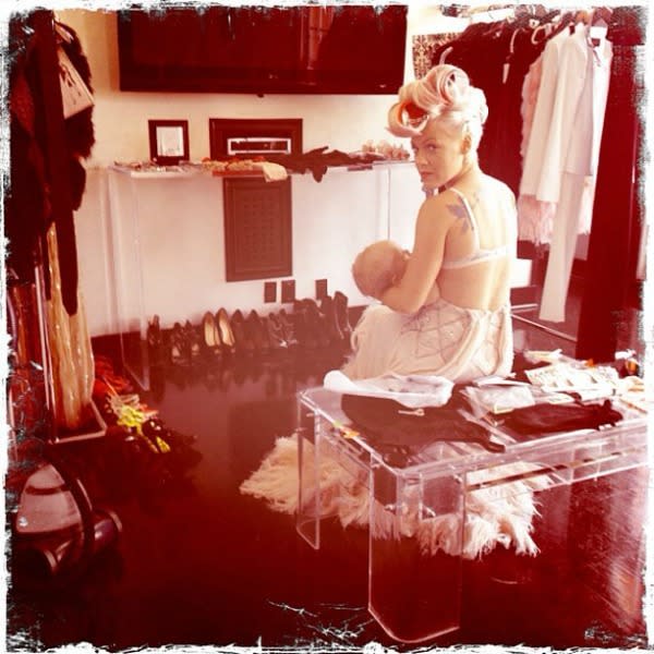 <p>Pink ditched her bad girl image to share this loving photo of her breastfeeding daughter Willow. <i>[Pink/Instagram]</i></p>