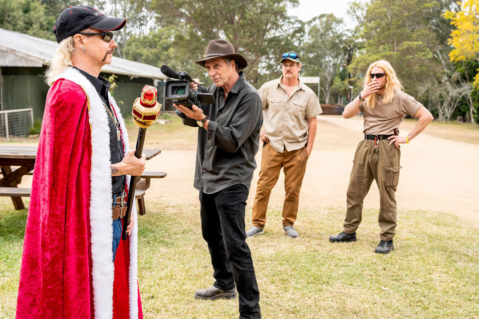 John Cameron Mitchell as Joe “Exotic” Schreibvogel and William Fichtner as Rick Kirkham in Joe vs Carole (Peacock/Sky)
