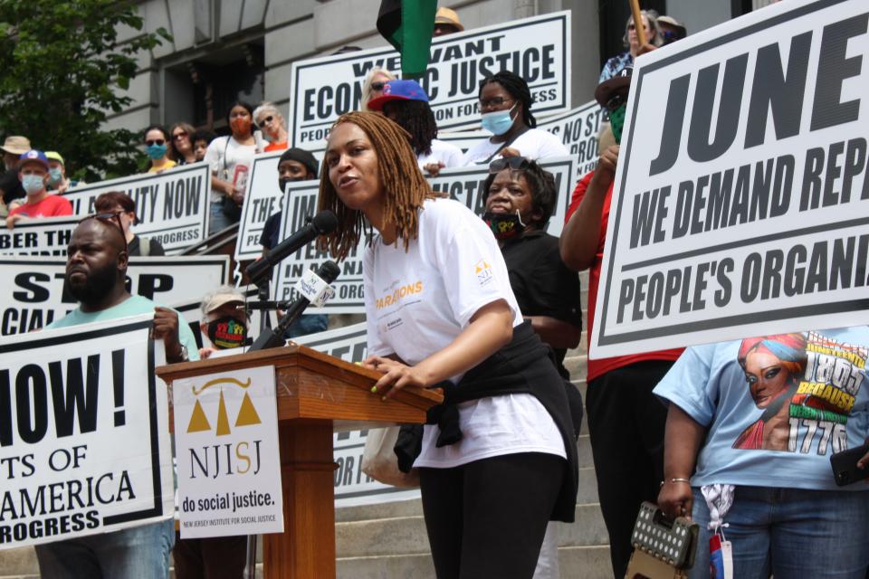 Andrea McChristian, Law & Policy Director at the New Jersey Institute for Social Justice, at the 2021 Juneteenth rally for reparations in Newark