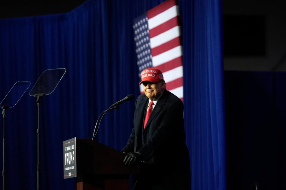 Donald Trump at a campaign rally in Michigan (AP)