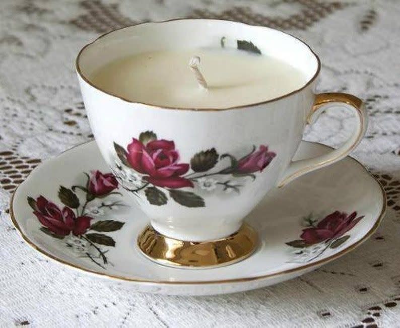 Vintage Tea Cup Candle and Saucer Candle