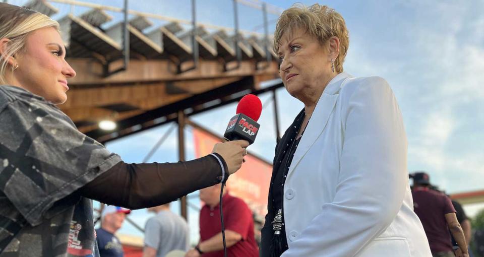 Terri Parsons conducts an interview at North Wilkesboro Speedway