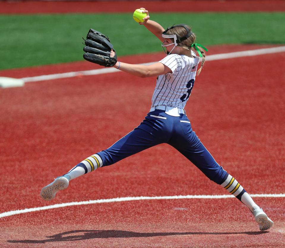 Tallmadge pitcher Riley Jackson throws against Canfield during the first inning of the Division II state final against Canfield last season.