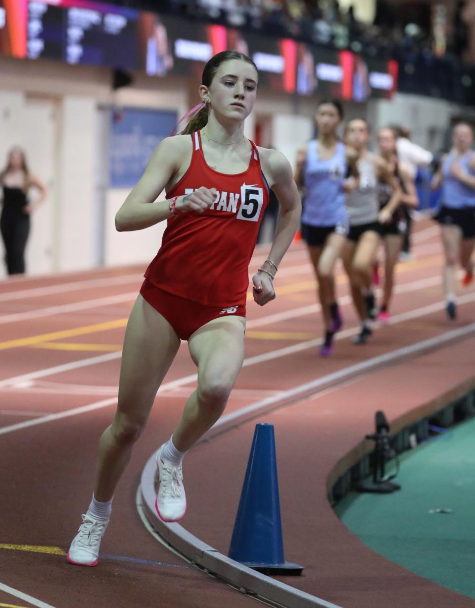 Tappan Zee's Bridget Dunn won the Rockland 600-meter run at the Rockland and Northern Counties track and field championships at the Armory Jan. 26, 2024.