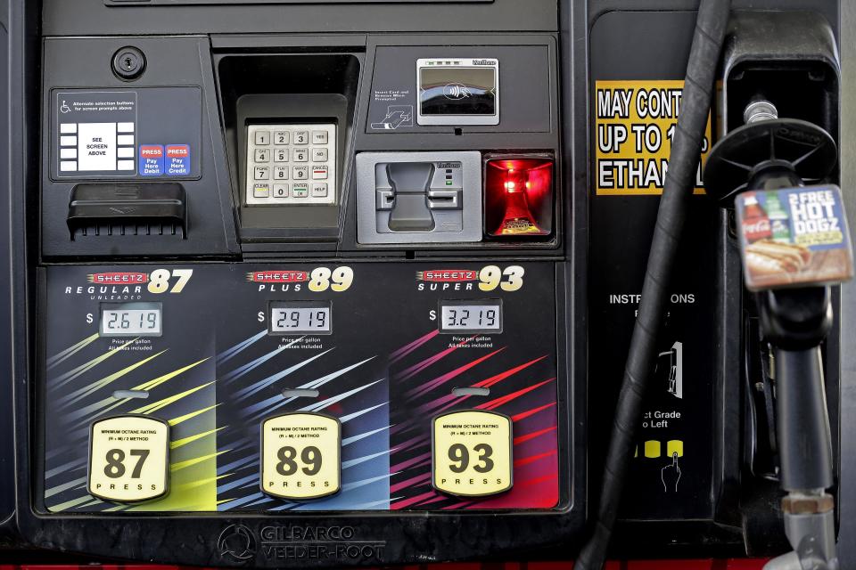 In this June 14, 2018, photo gasoline prices are displayed on a pump at Sheetz along the Interstate 85 and 40 corridor near Burlington, N.C. America's rediscovered prowess in oil production is shaking up old notions about the impact of higher crude prices on the U.S. economy. (AP Photo/Gerry Broome)