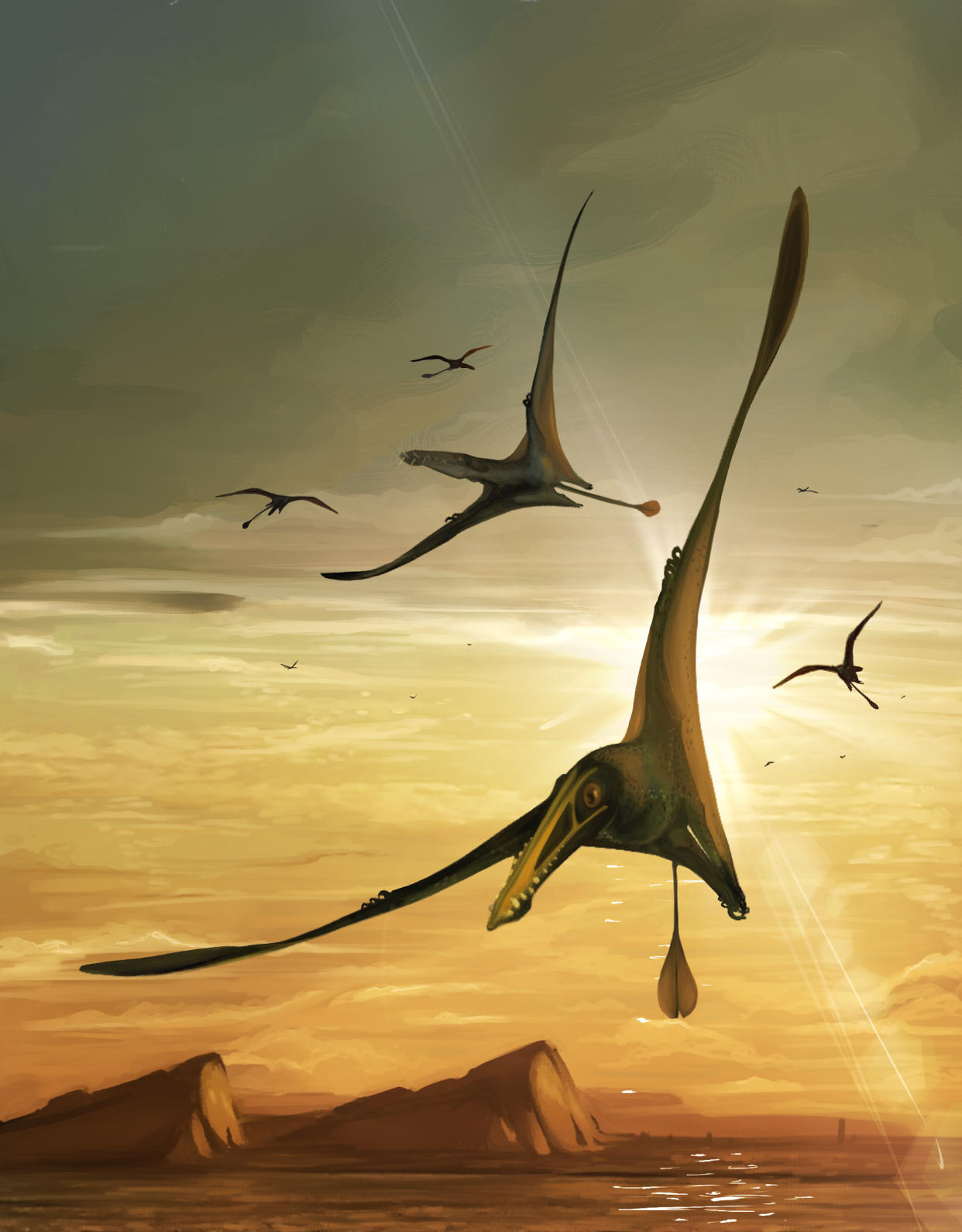An artist's illustration of pterosaurs on the Island of Skye. (Natalia Jagielska)