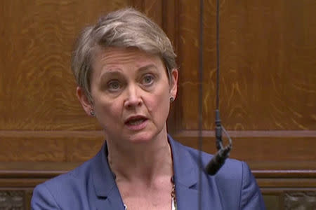 Britain's Labour MP Yvette Cooper speaks in the Parliament in London, Britain April 3, 2019, in this screen grab taken from video. Reuters TV via REUTERS