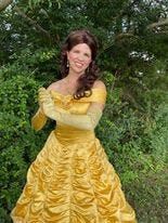 Mandy Dunbar as Princess Belle at a birthday party in Knoxville, summer 2021.