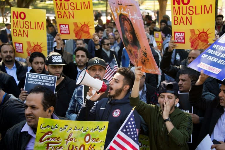 Demonstrators in Washington DC last October protesting the newest version of President Donald Trump's travel ban, which blocked immigrants from six mostly-Muslim countries